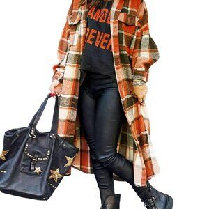 Oversized Flannel Trench Coat Classic Chic Fall Wardrobe Staple Button Front